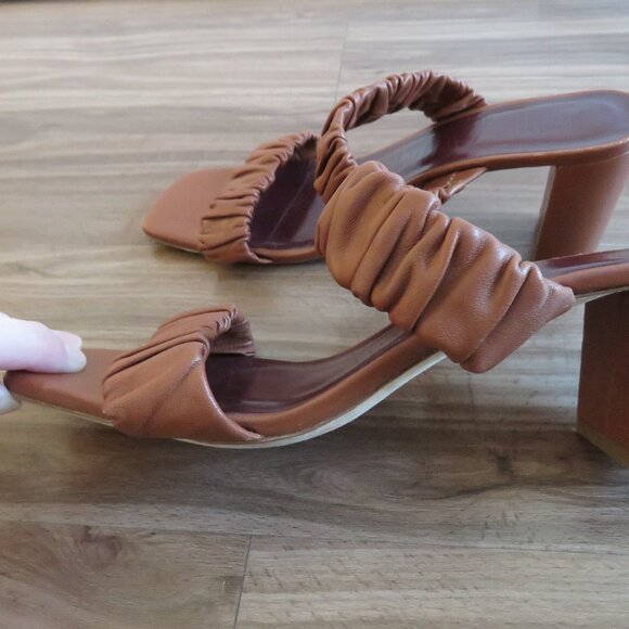 STAUD Frankie Ruched Block Heel Mule Slip On Shoes in Tan Leather - Size US 8 - Picture 4 of 16